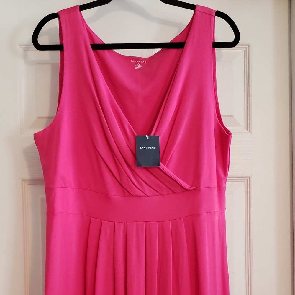 Bright pink faux wrap sundress